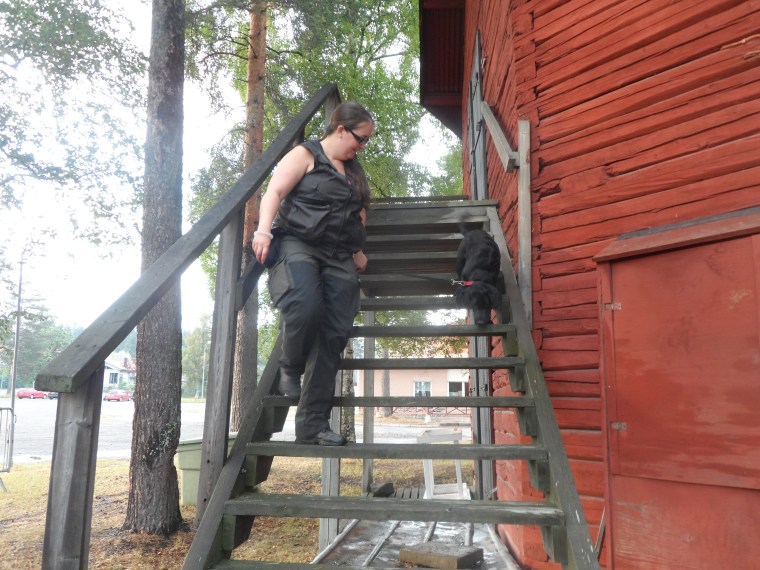 Kicki och Jäger klarar trätrappan galant.