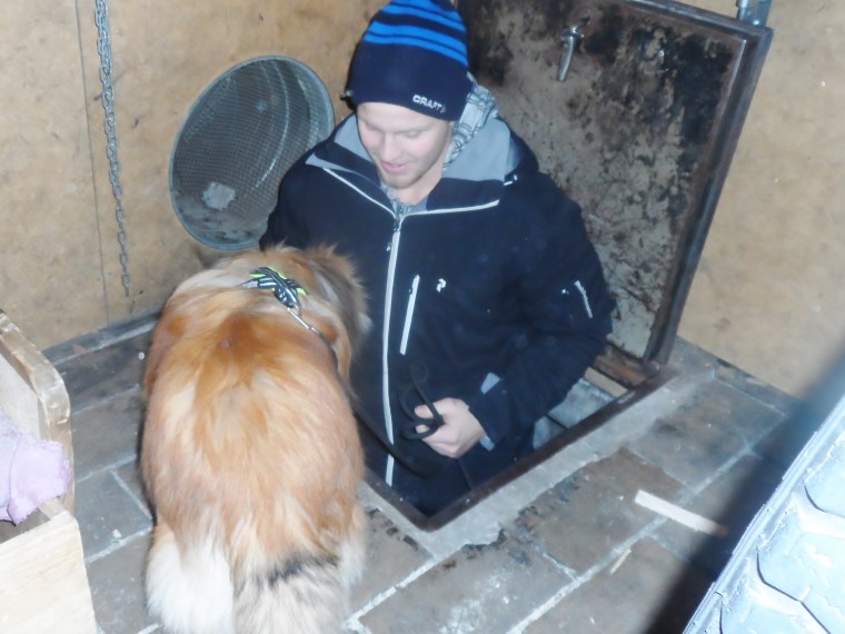 Elvis får följa med husse i hålet.