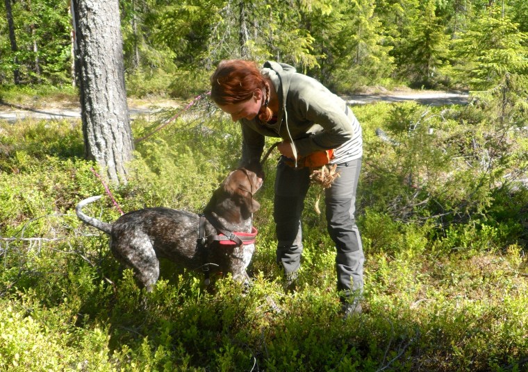 Jag och Hagel efter att vi hittat leksaken på slutet.